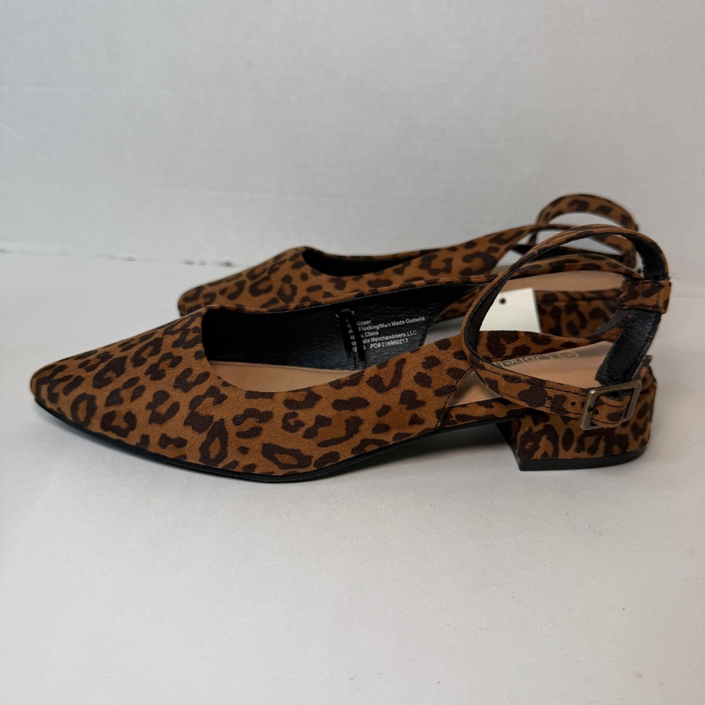 Ophelia Roe Women's Leopard Print Pointed Toe Slingback Flats Size 6 Brown Black